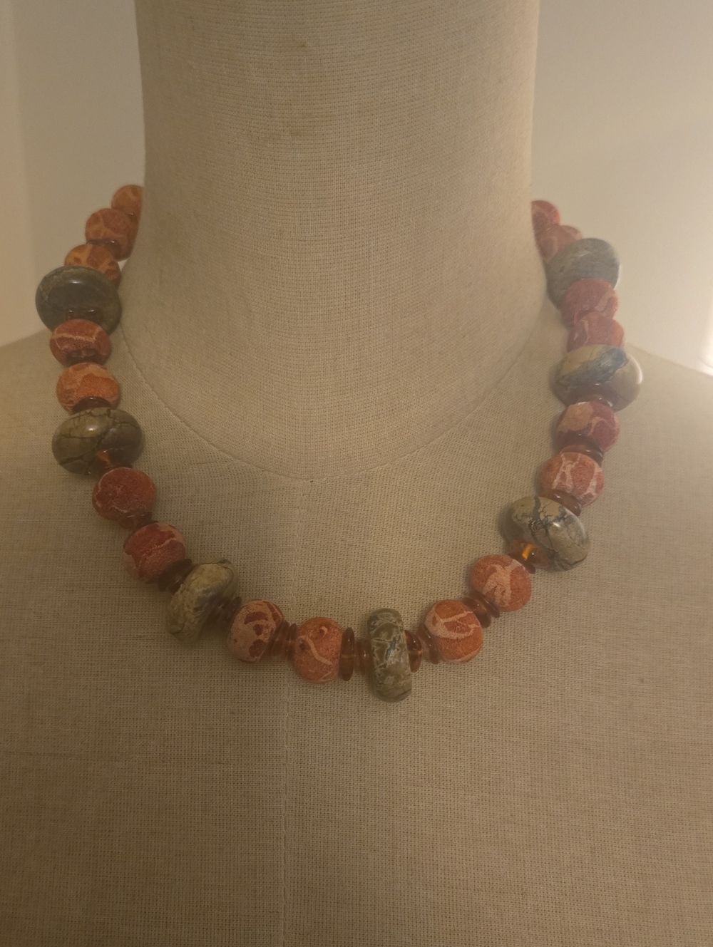 Natural Red Sponge Coral And Red Creek Jasper Beaded Choker Necklace 18"